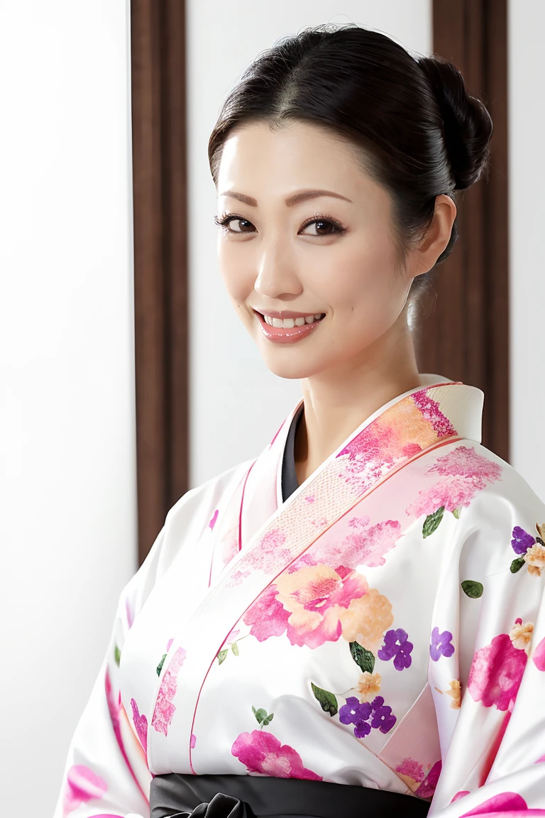 (Highest quality、Tabletop、8K、Best image quality、Award-winning works)、(一人のbeautiful成熟した女性:1.1)、Adult face、(Innkeeper:1.1)、(A gorgeous pink kimono with a gorgeous floral pattern:1.3)、(A kimono with a perfect and precise collar:1.2)、Perfect mature woman portrait photo、Glowing Skin、Standing Elegantly、(The simplest pure white background:1.4)、(Strongly blurred background:1.2)、Glowing Skin、とてもbeautiful肌、(Accentuate your body lines:1.1)、(The most graceful posture:1.2)、(Large Breasts:1.2)、(Voluptuous body:1.3)、A perfect smile、完璧なbeautiful光沢のある唇、(Accurate anatomy:1.2)、(A perfect and elegant outfit:1.1)、(Standing with good posture:1.1)、(beautiful, Elegant and high-quality patterned kimono:1.2)、、(完璧で自然なbeautiful袖:1.2)、(完璧で自然なbeautiful首輪:1.2)、(完璧で自然なbeautiful袖:1.2)、(Elegant and high-quality patterned kimono帯:1.4)、(The perfect wide belt:1.2)、(完璧で自然なbeautiful着物帯:1.1)、(Hair Bun:1.3)、(Face close-up:1.5)、(Look at me and smile:1.2)