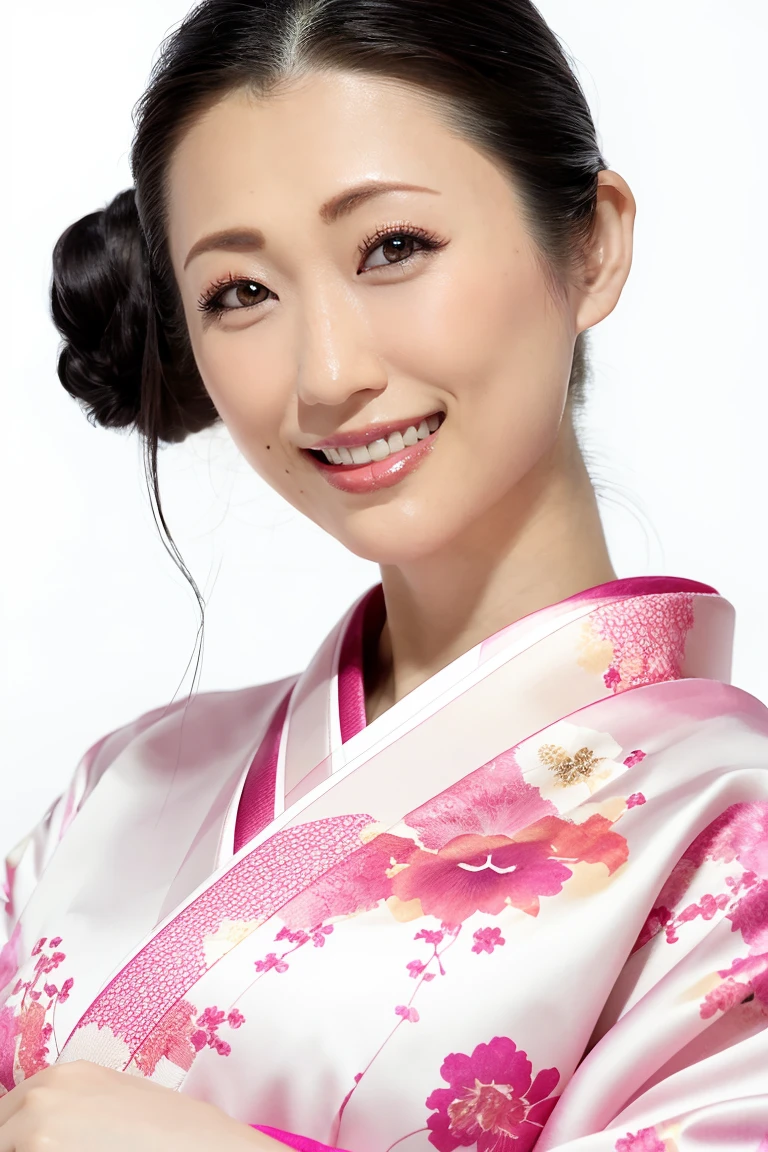 (Highest quality、Tabletop、8K、Best image quality、Award-winning works)、(一人のbeautiful成熟した女性:1.1)、Adult face、(Innkeeper:1.1)、(A gorgeous pink kimono with a gorgeous floral pattern:1.3)、(A kimono with a perfect and precise collar:1.2)、Perfect mature woman portrait photo、Glowing Skin、Standing Elegantly、(The simplest pure white background:1.4)、(Strongly blurred background:1.2)、Glowing Skin、とてもbeautiful肌、(Accentuate your body lines:1.1)、(The most graceful posture:1.2)、(Large Breasts:1.2)、(Voluptuous body:1.3)、A perfect smile、完璧なbeautiful光沢のある唇、(Accurate anatomy:1.2)、(A perfect and elegant outfit:1.1)、(Standing with good posture:1.1)、(beautiful, Elegant and high-quality patterned kimono:1.2)、、(完璧で自然なbeautiful袖:1.2)、(完璧で自然なbeautiful首輪:1.2)、(完璧で自然なbeautiful袖:1.2)、(Elegant and high-quality patterned kimono帯:1.4)、(The perfect wide belt:1.2)、(完璧で自然なbeautiful着物帯:1.1)、(Hair Bun:1.3)、(Face close-up:1.5)、(Look at me and smile:1.2)