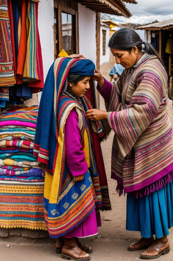 ANDEAN WOMAN buying clothes