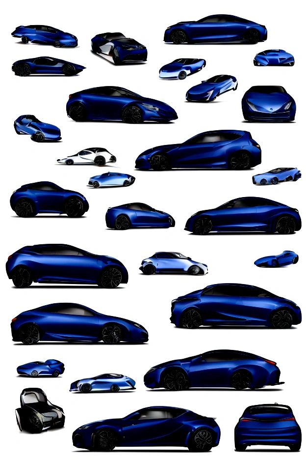 You are a top professional designer.。 this time、I decided to design a new car.。 The following are the conditions。 ・Only one car ・Sedan ・Body color is navy blue、Black. Even the wheels are delicate.、Beautifully drawn。 ・ Front、side、Writing the back part separately。