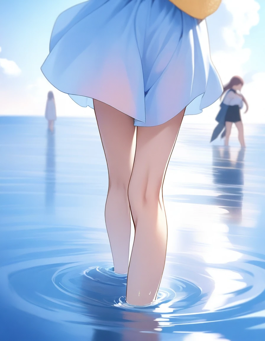 ((Highest quality、、masterpiece:1.3)), Upper Body、Long legs、Sharp focus:1.2, Beautiful woman with perfect figure:1.4、Big Breasts, (Smiling:1.2), double eyelid、30-year-old female、Sexy pose、((((Close your mouth、One Woman、Walking on the surface of the water:1.5))))、Blue Eyes,