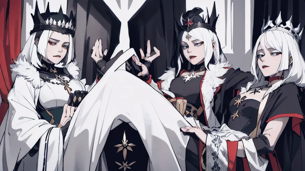 Middle Castle,The black-haired queen on the left,White-haired witch on the right,Confrontation,