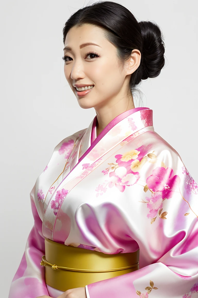 (Highest quality、Tabletop、8K、Best image quality、Award-winning works)、(一人のbeautiful成熟した女性:1.1)、Adult face、(Innkeeper:1.1)、(A gorgeous pink kimono with a gorgeous floral pattern:1.3)、(A kimono with a perfect and precise collar:1.2)、Perfect mature woman portrait photo、Glowing Skin、Standing Elegantly、(The simplest pure white background:1.4)、(Strongly blurred background:1.2)、Glowing Skin、とてもbeautiful肌、(Accentuate your body lines:1.1)、(The most graceful posture:1.2)、(Large Breasts:1.2)、(Voluptuous body:1.3)、A perfect smile、完璧なbeautiful光沢のある唇、(Accurate anatomy:1.2)、(A perfect and elegant outfit:1.1)、(Standing with good posture:1.1)、(beautiful, Elegant and high-quality patterned kimono:1.2)、、(完璧で自然なbeautiful袖:1.2)、(完璧で自然なbeautiful首輪:1.2)、(完璧で自然なbeautiful袖:1.2)、(Elegant and high-quality patterned kimono帯:1.4)、(The perfect wide belt:1.2)、(完璧で自然なbeautiful着物帯:1.1)、(Hair Bun:1.3)、(Face close-up:1.4)、(Look at me and smile:1.2)