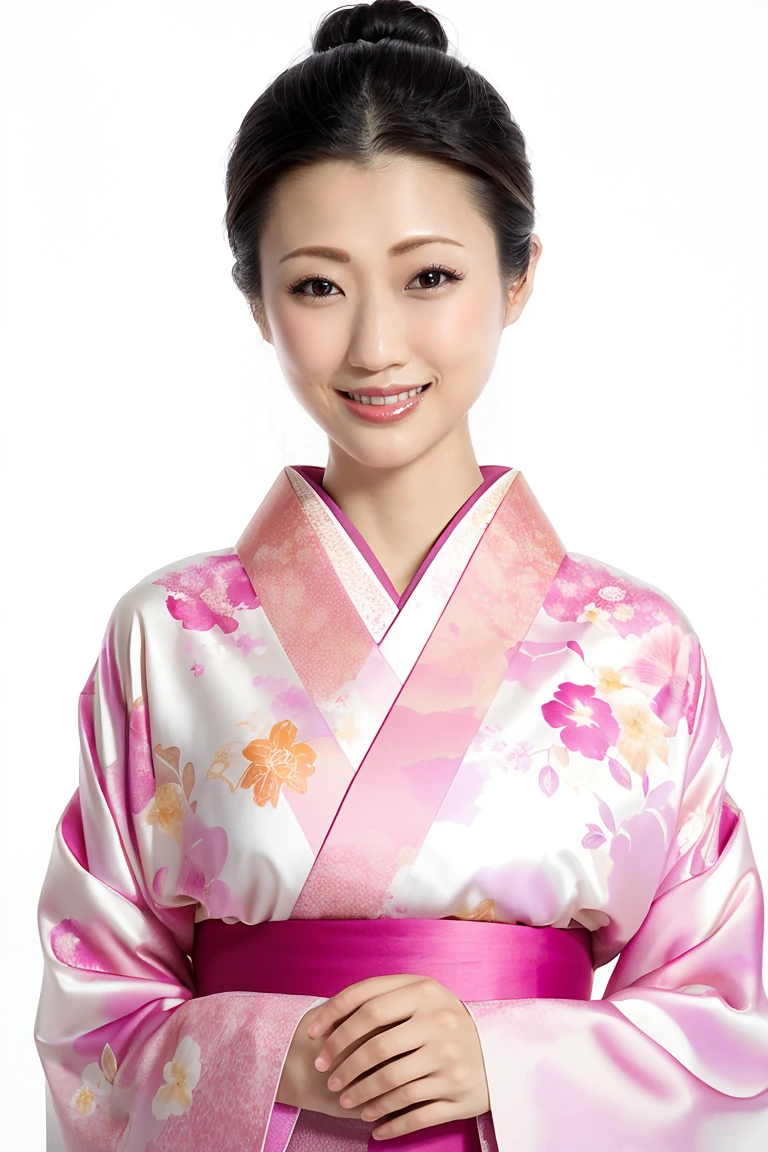 (Highest quality、Tabletop、8K、Best image quality、Award-winning works)、(一人のbeautiful成熟した女性:1.1)、Adult face、(Innkeeper:1.1)、(A gorgeous pink kimono with a gorgeous floral pattern:1.3)、(A kimono with a perfect and precise collar:1.2)、Perfect mature woman portrait photo、Glowing Skin、Standing Elegantly、(The simplest pure white background:1.4)、(Strongly blurred background:1.2)、Glowing Skin、とてもbeautiful肌、(Accentuate your body lines:1.1)、(The most graceful posture:1.2)、(Large Breasts:1.2)、(Voluptuous body:1.3)、A perfect smile、完璧なbeautiful光沢のある唇、(Accurate anatomy:1.2)、(A perfect and elegant outfit:1.1)、(Standing with good posture:1.1)、(beautiful, Elegant and high-quality patterned kimono:1.2)、、(完璧で自然なbeautiful袖:1.2)、(完璧で自然なbeautiful首輪:1.2)、(完璧で自然なbeautiful袖:1.2)、(Elegant and high-quality patterned kimono帯:1.4)、(The perfect wide belt:1.2)、(完璧で自然なbeautiful着物帯:1.1)、(Hair Bun:1.3)、(Face close-up:1.4)、(Look at me and smile:1.2)