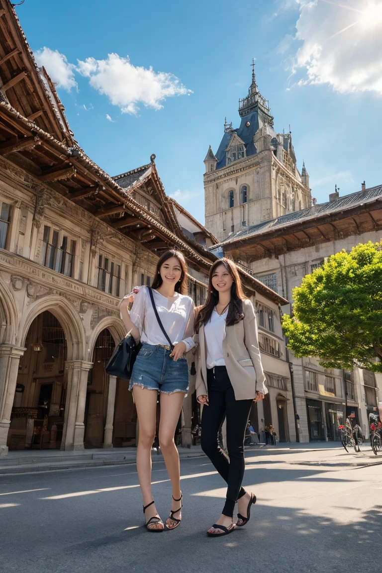 Travel abroad ,Commemorative photo,smile, Highest quality, shape, Very detailed, In detail, High resolution, 8k wallpaper, Perfect dynamic composition, Full Body Shot