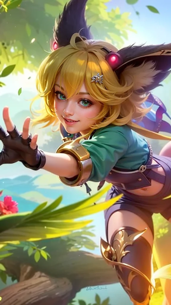 a girl with a cat hat and gloves, 8k, ultra hd, ultra detailed texture, hyper realistic, masterpiece, detailed texture, detailed face, detailed skin, detailed lighting, (photorealistic:1.5), best quality, beautiful lighting, cinematic lighting, professional lighting, ultra highres, realistic, detailed hair, real hair, high quality, (realskin:1.5), extremely detailed, finely detail, ultra-detailed, green eyes, smile.