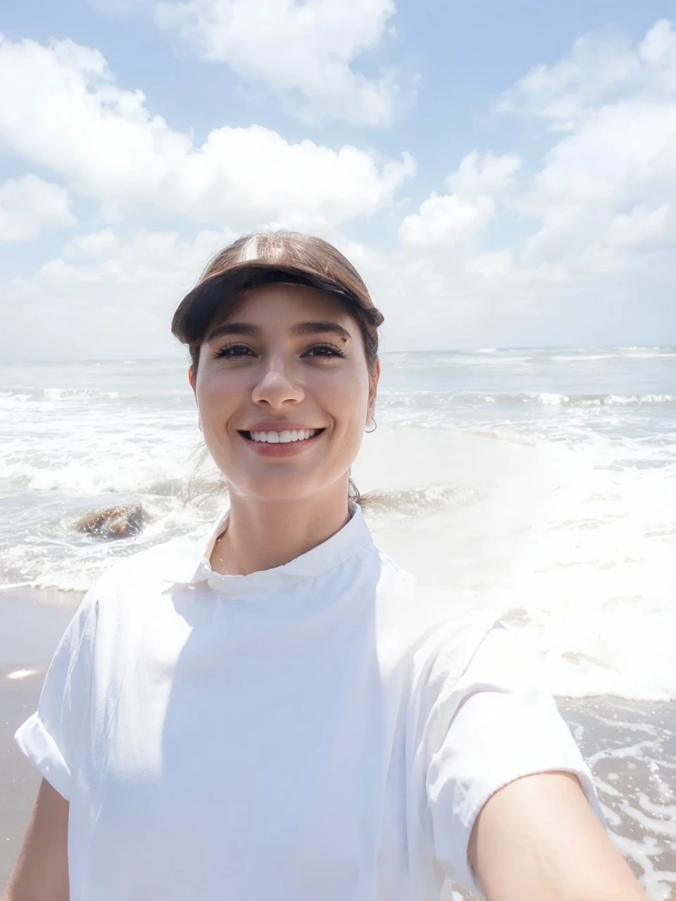 Best Quality, adult woman (photorealistic:1.4), light smile, collared shirt, waist up, dramatic lighting
