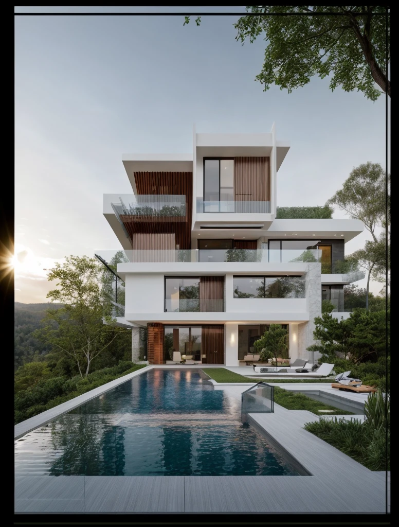 The exterior of modern villa on the hill, masterpiece, photorealistic, best quality, ultra high res, architechture shot, composite construction, piles/stacks, innovative page design,natural light,Vray,
RAW photo, 8k uhd, dslr, soft lighting, high quality, film grain, Fujifilm XT3