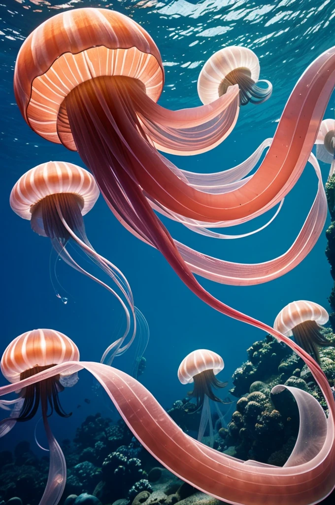 Jellyfish giant tentacles long and thin And shiny