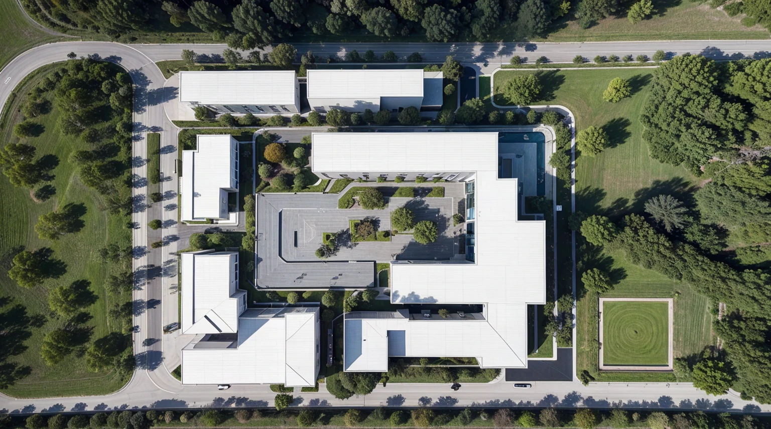 floor plan, architectural works, overall plan from above looking down, sunny