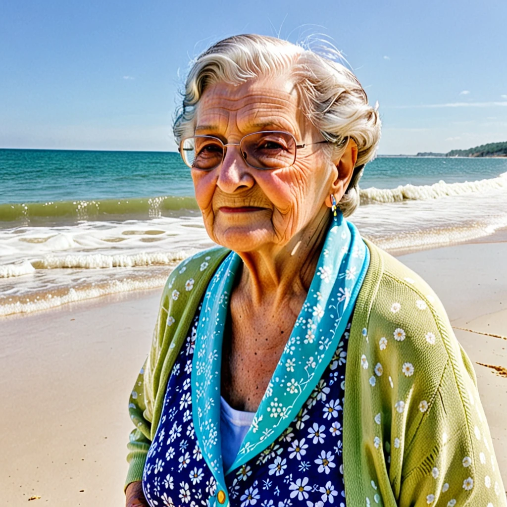 A grandma on the beach