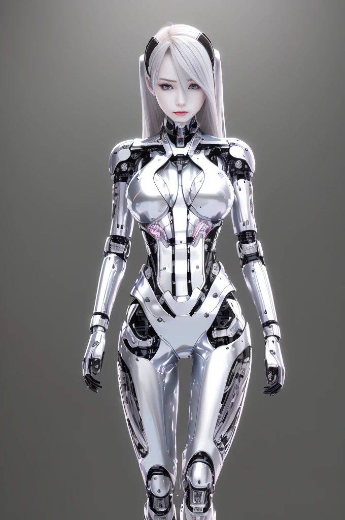 female robot, skin part is only face, silver metal skin, full metal robot body, mechanical parts, electronic wire, cum in pussy, high quality, medium breasts, long hair, tall, thigh gap, full body metal skin, wet, cum in pussy, metallic tits, separated breast, under repair, anatomical body, unreal engine