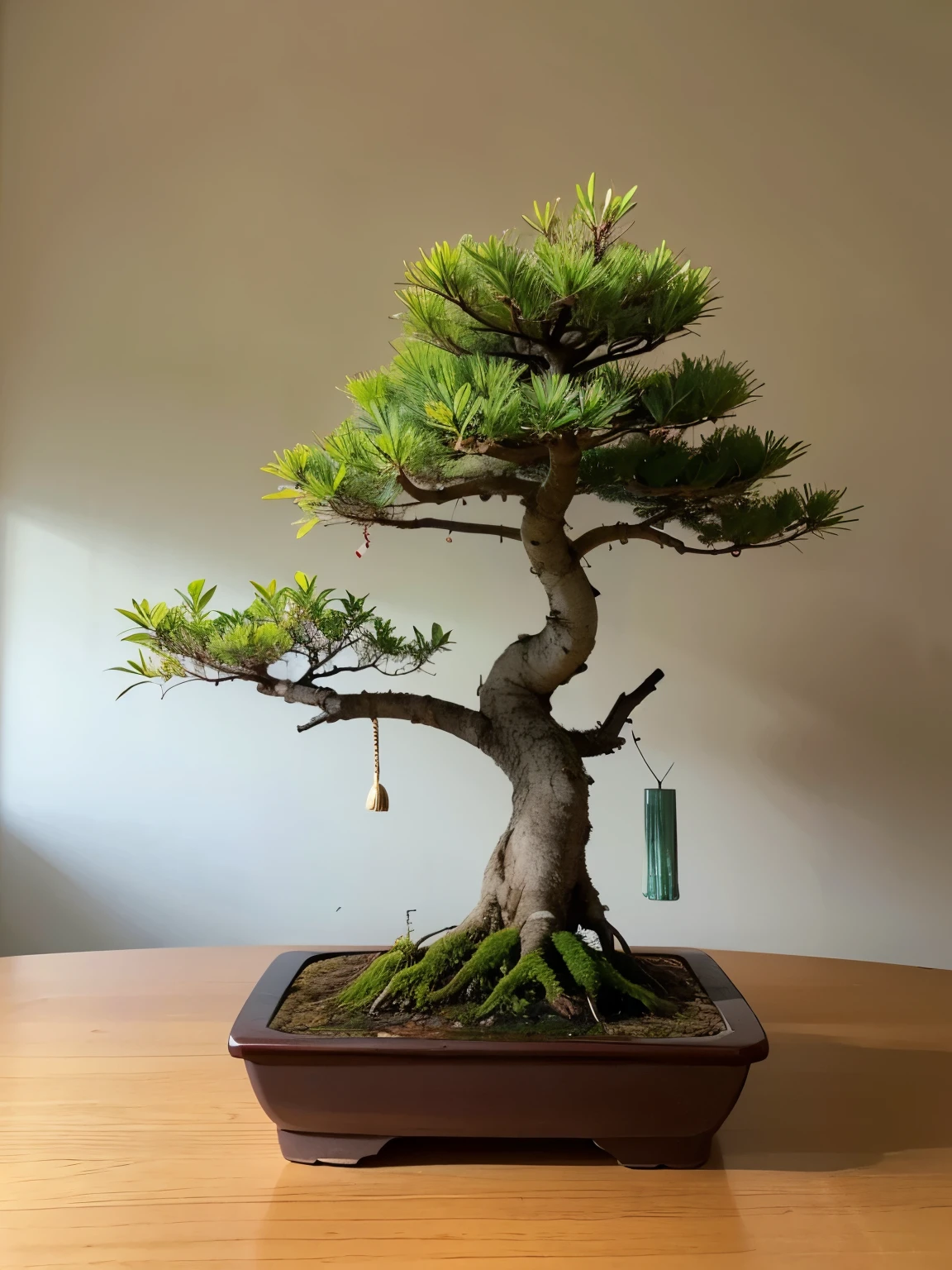 Details of the image you want to generate：
1. High resolution（4K）Bonsai Image 2. Use soft natural light、Fewer shadows and reflections 3. The background is a pitch black room 4. The spotlight is on the bottle.. Magnificent bonsai growing in a bottle 6. Each growth stage（Sprouting from a seed、Small Tree、Mature Bonsai）
7. Timelapse Style Arrangement 8. Details of each stage（leaf、branch、Roots etc.）Close-up of 9. Each growth stage間でスムーズなトランジション
10. Muted green and brown tones

【example】
- 瓶の中で種が芽を出す瞬間をクローズアップ
- 瓶の中でSmall Treeがleafを広げる様子をクローズアップ
- 瓶の中で成長する過程でbranchが広がり、根が強くなる様子
- 瓶の中でMature Bonsaiの全体像と細部のクローズアップ
