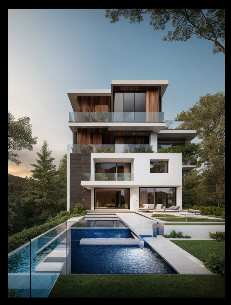 The exterior of modern villa on the hill, masterpiece, photorealistic, best quality, ultra high res, architechture shot, composite construction, piles/stacks, innovative page design,natural light,Vray,
RAW photo, 8k uhd, dslr, soft lighting, high quality, film grain, Fujifilm XT3
