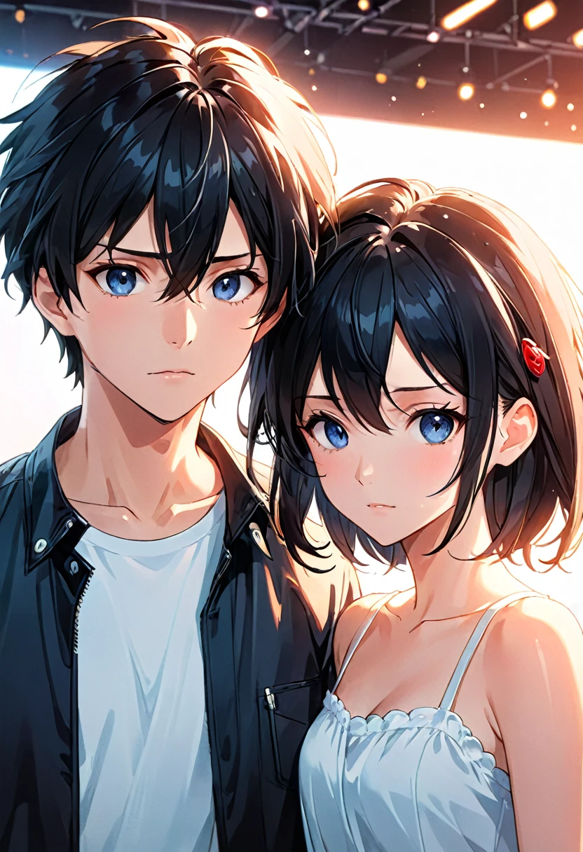 Anime couple， 4k comics wallpaper, Anime style portrait, Artwork in the style of Guweiz, Comic cover style, , Clean and detailed anime style, guys, Digital Anime Illustration, Clean and detailed anime art, Detailed comic style, illustration animation, anime style illustration, Anime style 4k, Detailed digital anime art((Look at the audience)))