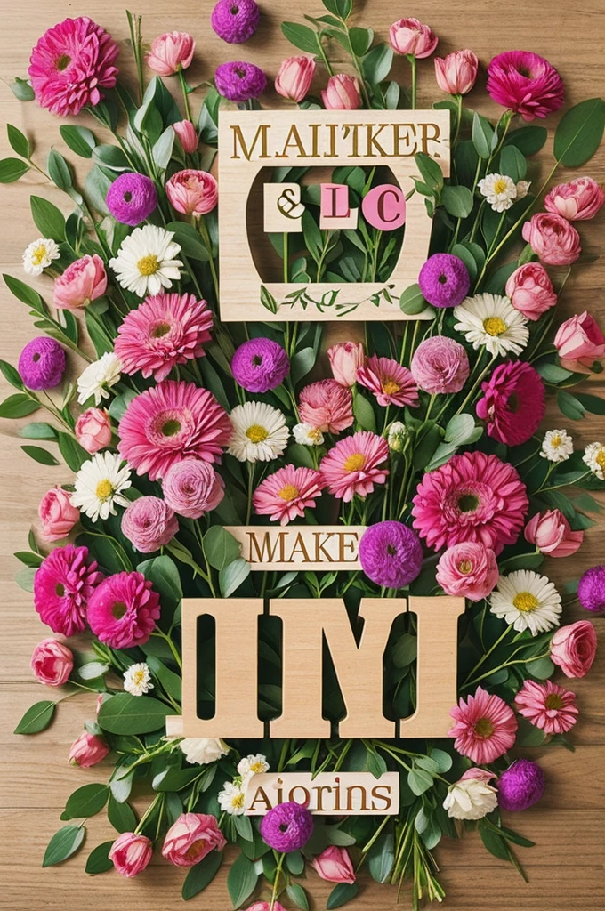 Make a bouquet of flowers with bouquet On a background of random letters with a melancholy effect