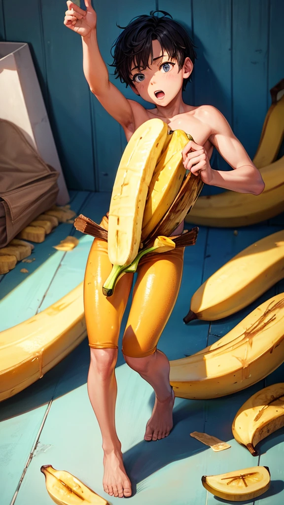 Boy slipping on banana
