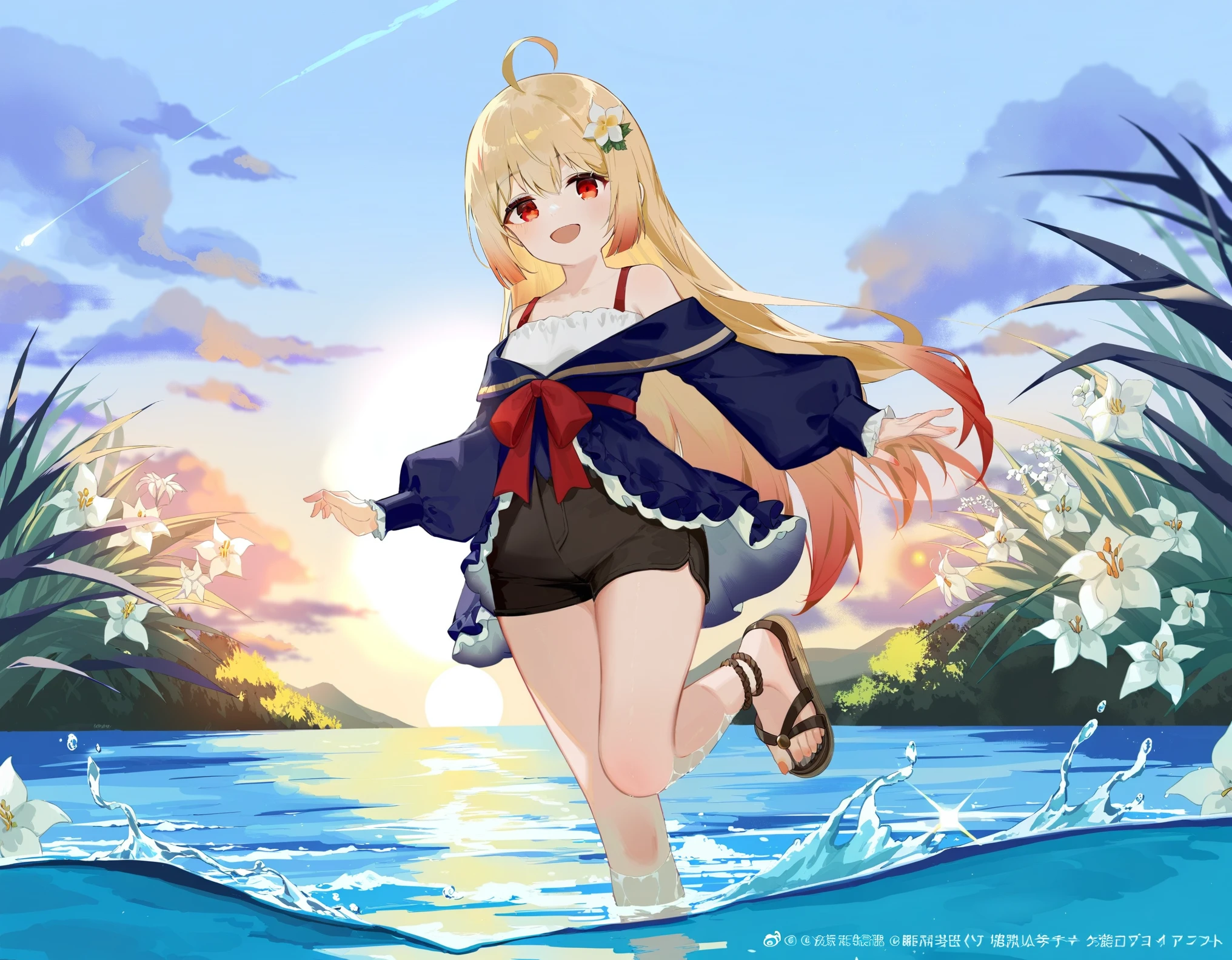(masterpiece:1.2), (4k wallpaper), cynthiapkm, 1girl, solo, looking at viewer, long_hair, blonde_hair, hair_ornament, hair_over_one_eye, poke_ball, holding_poke_ball, , outdoor, animescreencap,