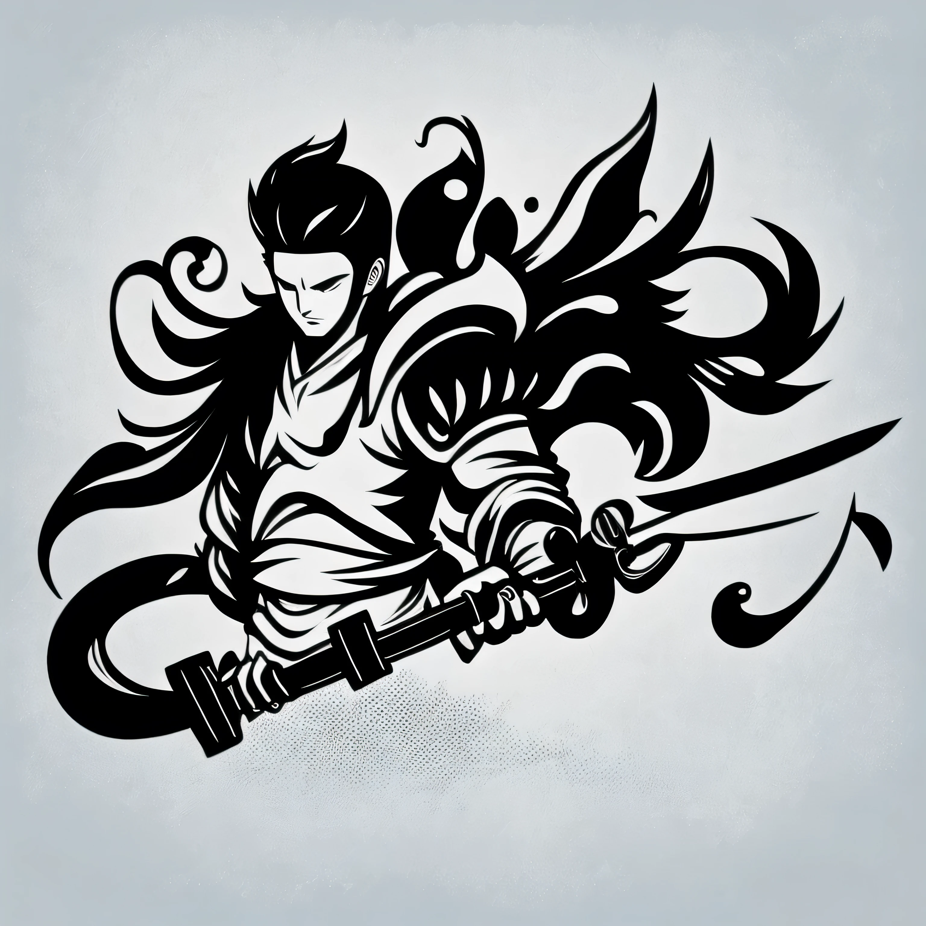 white background,monochrome,japanese swordsman,cute eyes,