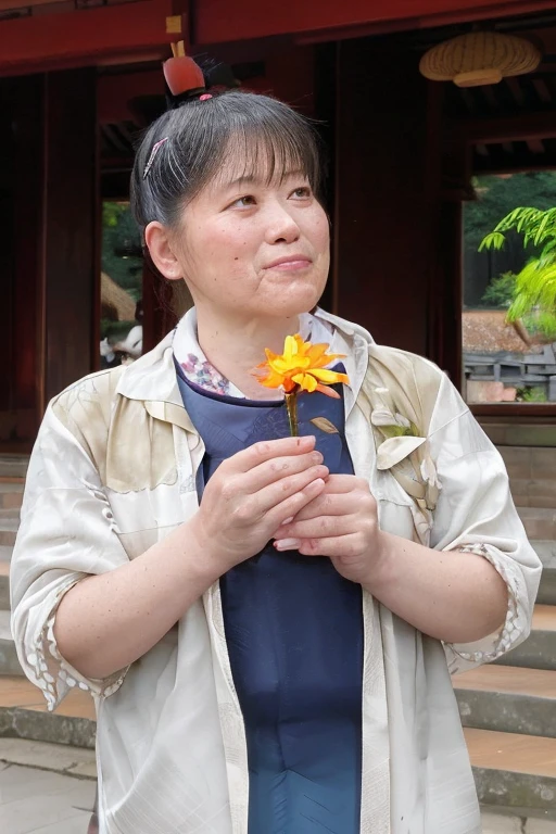 A beautiful woman with long hair and wearing a kimono