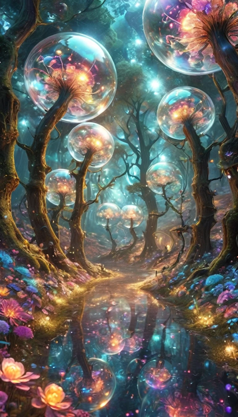 fractal,Shine,Creepy Twins,Glittering, Veera, Extremely small light-emitting quantum dots, Extraterrestrial、Flower Field、wood、forest、Soap bubble