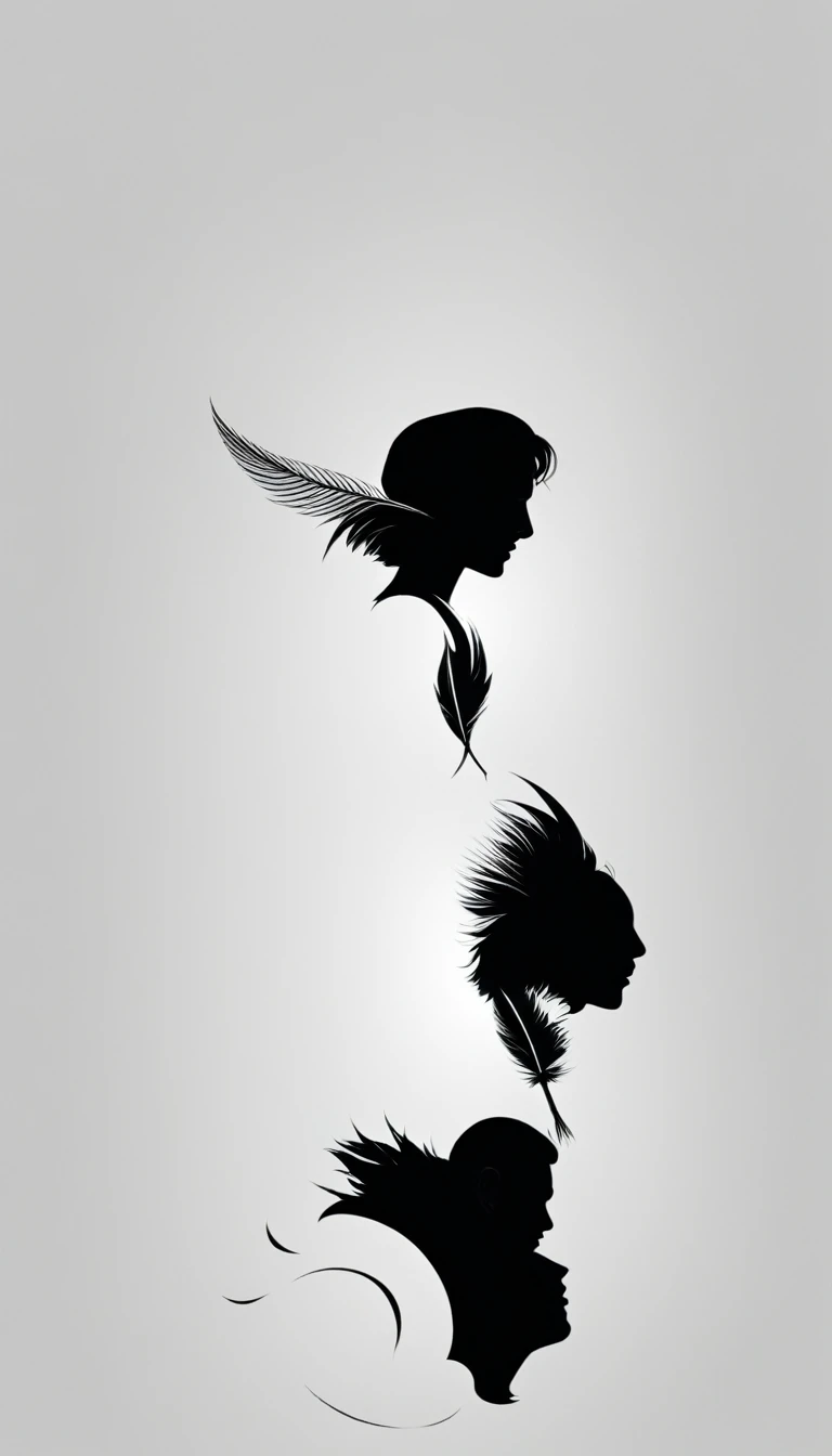 Create a minimal, modern, simple, inspirational, memorable, dream like logo design of a boy and a feather for the brand “Penamemoria".
