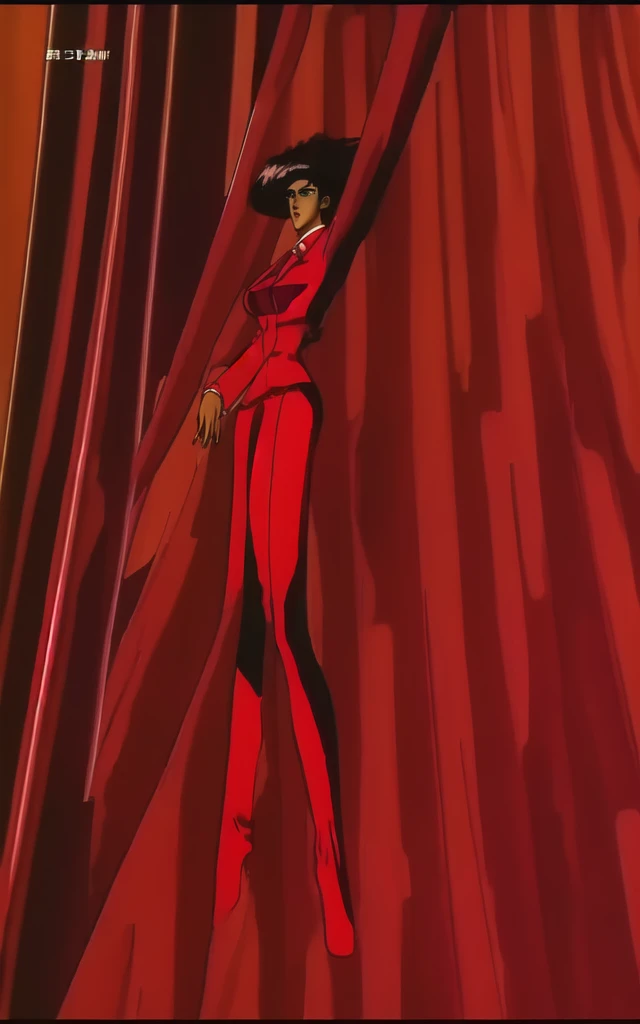 90s anime black skinned business woman in a red skirt and red blazer suit full body