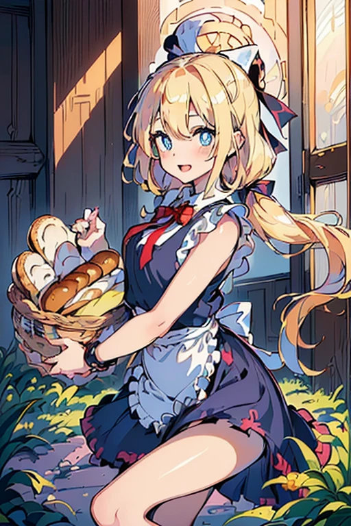 (perky chest:1.2), (pointed chest:1.2),(((Black Tunic:1.3))),(((cakes and bread in the basket),Cute and beautiful girl,Cute round face,Cute smile,with blush cheeks,Red Lip,a girl 22 years old, nsfw:1.2, beautiful body:1.3), shinny skin, BREAK, ((alice in the wonderland:1.3, cute, kawaii, lovely, funny, a girl falling down from sky:1.3, girl flying in sky:1.2, girl floating in air:1.3, rolling upskirt by wind:1.5, (with sparkling eyes and a contagious smile),open mouth, Looking at Viewer, surprised, putting hands on crotch over the skirts:1.35)), BREAK, ((floating things as follows:1.3, PlayingCards, Trump, tea cup, tea pot, tea spoons, pocket watch:1.3, lip sticks, candies:1.2, cookies, jam bottles, classical door_keys)), ((long purply_Blue dress :1.5, wearing long flaired skirt:1.3, the skirt is blowing:1.3, cute White Apron, black stockingedium long platinum-blonde hair:1.2, twin tail hair:1.6, tied hair with a cute ribbon), (Blue eyes, bright pupils with highlights, detailed eyes), (lying down on your back:0.7, spreading legs with rising up straight:0.7), sexy posture, fantastic colorful art, (fantasy art:1.2, wondered images), ((correct anatomy:1.5, perfect anatomy:1.3, correct hand, )),

