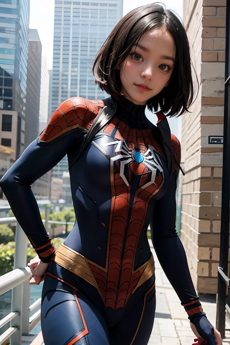 Beautiful woman detailed defined body using black spider man cosplay,