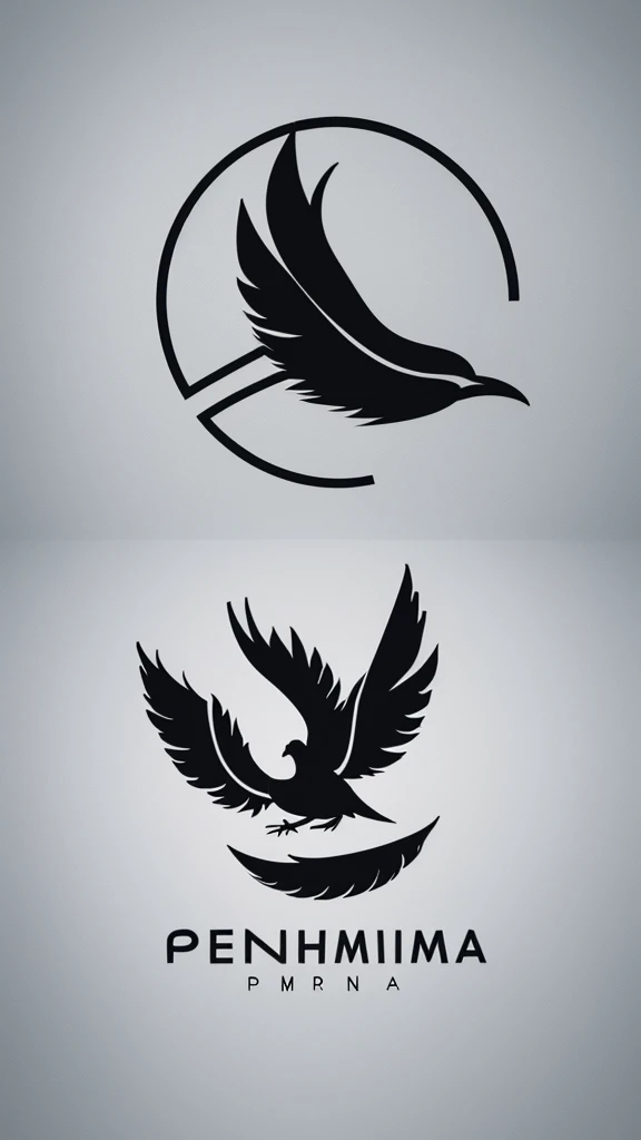 A minimal, modern, simple, cinematic logo design for the brand “Penamemoria". Create a modern, minimalistic, high-quality, logo of a bird feather
