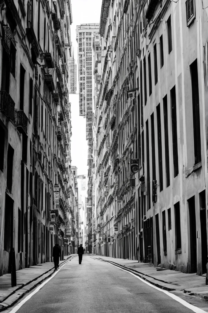 A man in empty streets black and white image 