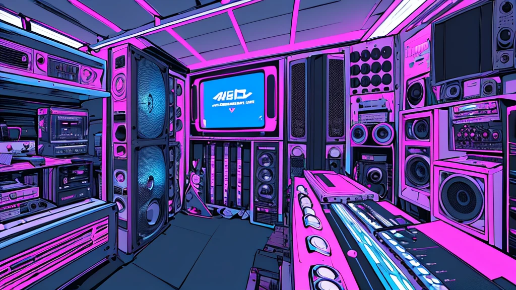 Best quality, (masterpiece), best detail face,1 girl, big breasts, 18 yo, 8k,absurdres,unity 8k wall paper,(extremely detailed:1.3), highest realistic, (retro headphones:), (soft neon light:), (psychedelic), Her room full of music equipment and records, sports wear , See the whole room , dark grey color pallet