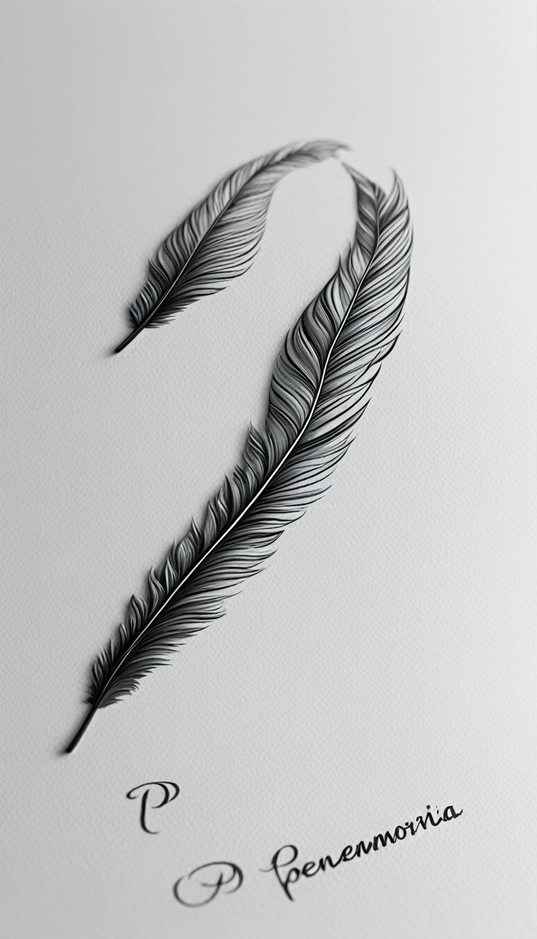 Create a logo of a feather for "Penamemoria". 
