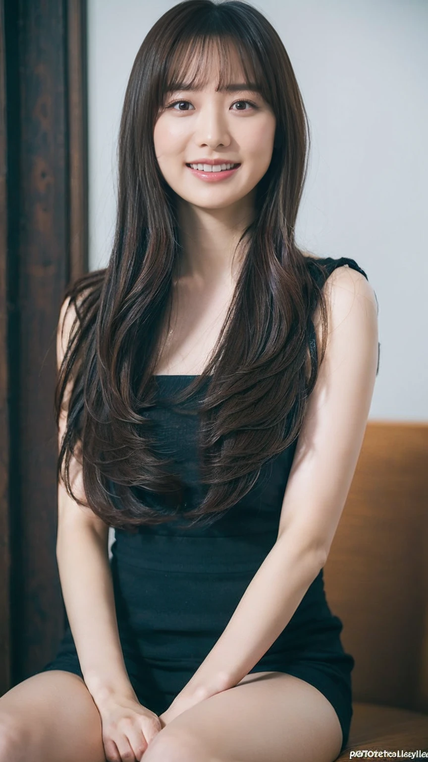 (8K, Highest quality, masterpiece: 1.2), (Realistic, photoRealistic: 1.37), Very detailed, 30 year old single woman, cute, alone, Midnight, Beautiful and detailed sky, Sitting, (smile), 、Beautiful little eyes, Floating Hair NovaFrogStyle, Dark Sky,In the panties、fog、Perfect body、respectable physique