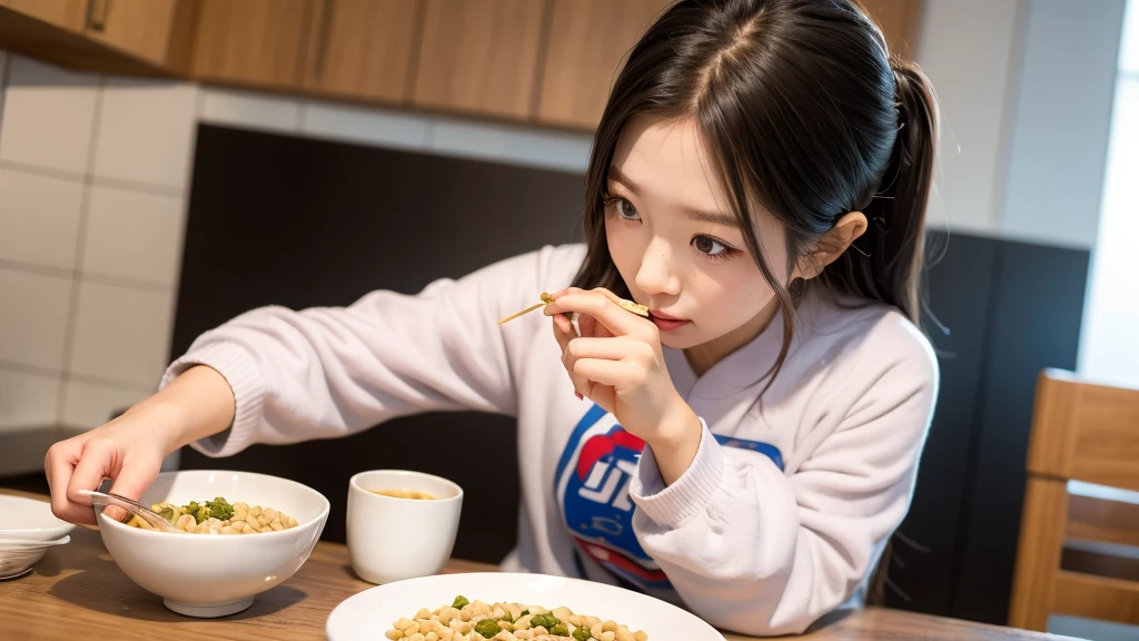 A cute girl eats natto in an Ultraman costume