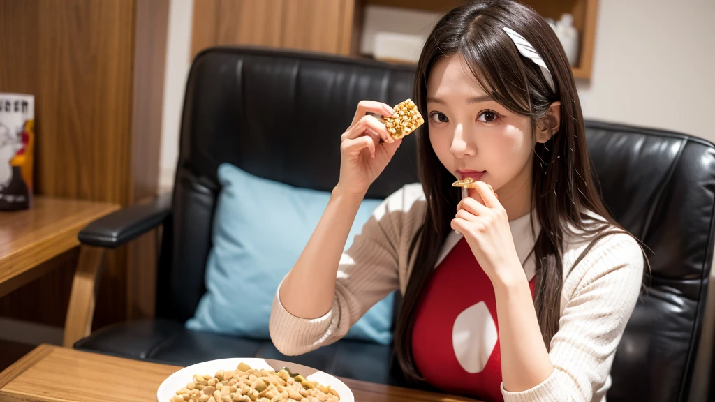 A cute girl eats natto in an Ultraman costume