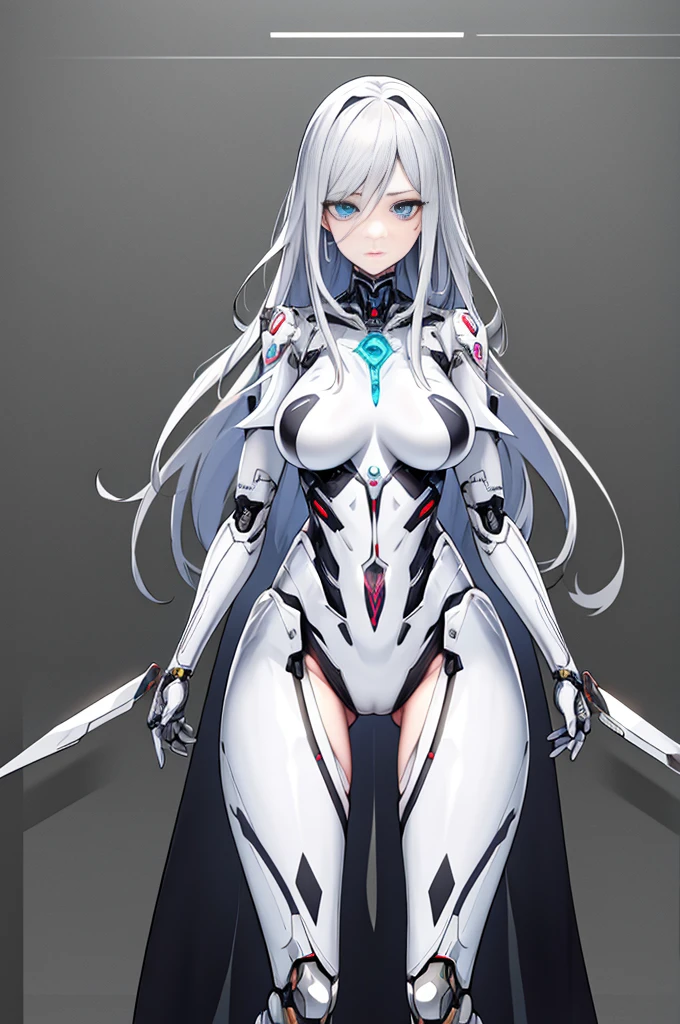 female robot, skin part is only face, silver metal skin, full metal robot body, mechanical parts, electronic wire, cum in pussy, high quality, medium breasts, long hair, tall, thigh gap, full body metal skin, wet, cum in pussy, metallic tits, separated breast, under repair, anatomical body, unreal engine