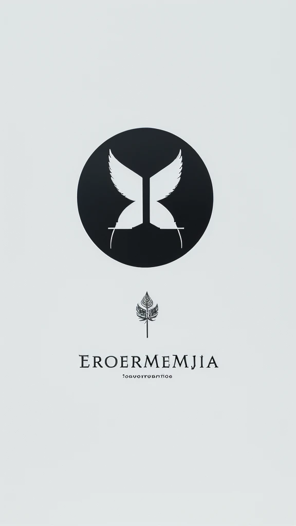 A minimal, modern, simple, cinematic logotype for the brand “Penamemoria". The logotype must be a simple, magical feather and a boy playing acoustic guitar. The logo must convey a sense of music, stories and dreams. Logo design impressed on a book cover. Minimalistic logo