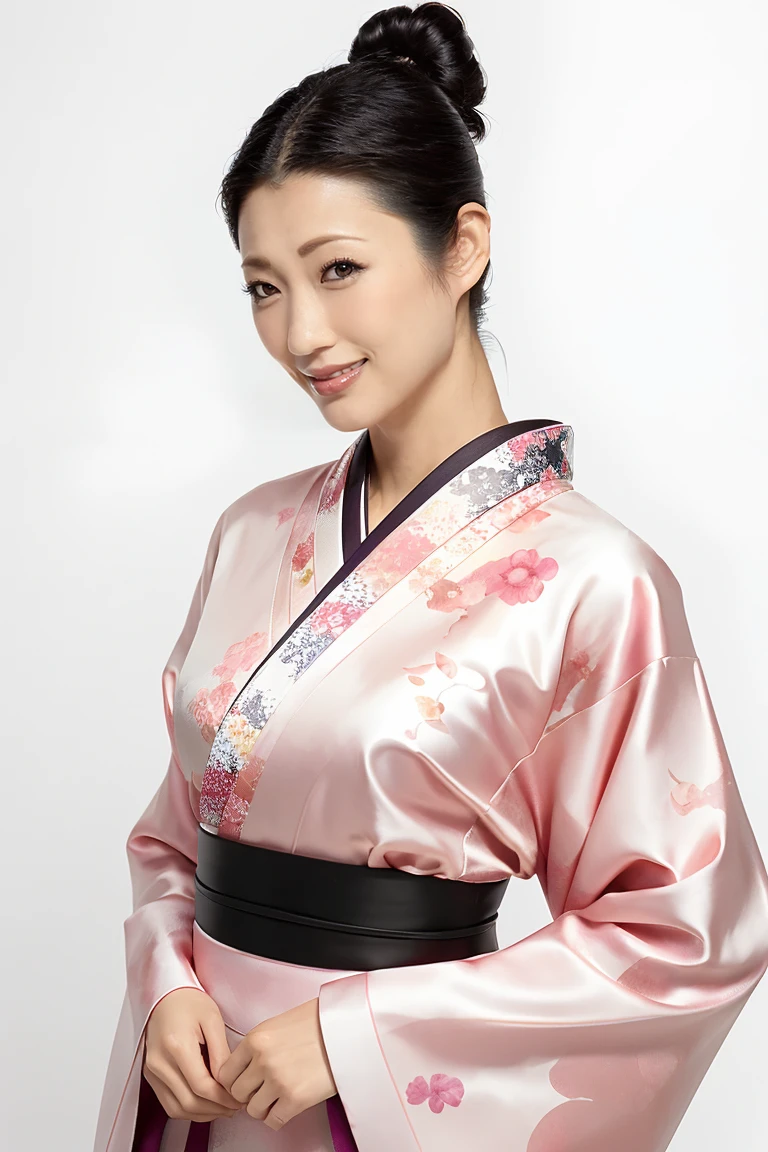 (Highest quality、Tabletop、8K、Best image quality、Award-winning works)、(一人のbeautiful成熟した女性:1.1)、Adult face、(Innkeeper:1.1)、(A gorgeous pink kimono with a gorgeous floral pattern:1.3)、(A kimono with a perfect and precise collar:1.2)、Perfect mature woman portrait photo、Glowing Skin、Standing Elegantly、(The simplest pure white background:1.4)、(Strongly blurred background:1.2)、Glowing Skin、とてもbeautiful肌、(Accentuate your body lines:1.1)、(The most graceful posture:1.2)、(Large Breasts:1.2)、(Voluptuous body:1.3)、A perfect smile、完璧なbeautiful光沢のある唇、(Accurate anatomy:1.2)、(A perfect and elegant outfit:1.1)、(Standing with good posture:1.1)、(beautiful, Elegant and high-quality patterned kimono:1.2)、、(完璧で自然なbeautiful袖:1.2)、(完璧で自然なbeautiful首輪:1.2)、(完璧で自然なbeautiful袖:1.2)、(Elegant and high-quality patterned kimono帯:1.4)、(The perfect wide belt:1.2)、(完璧で自然なbeautiful着物帯:1.1)、(Hair Bun:1.3)、(Face close-up:1.4)、(Look at me and smile:1.2)