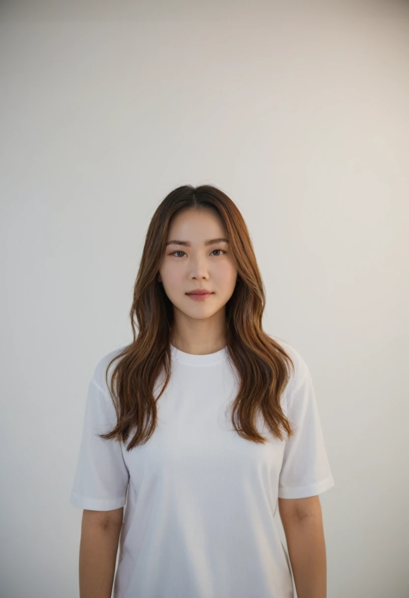 Best Quality, 8k, Masterpiece, (Portrait: 1.3), (photo realistic:1.4), (hyper realistic:1.4), Sharp Focus, looking at viewer, (smoother lighting:1.1), (increase cinematic lighting quality:0.9), realistic lighting, backlighting, light on face, ray trace, (brightening light:1.2), (Increase quality:1.4), sharp detail, (best quality real texture skin:1.4), finely detailed eyes, black_eyes, finely detailed face, 25 year old Korean woman, (white formal_shirt:1.4), (Create an image maintaining the original base model hairstyle:1.5)