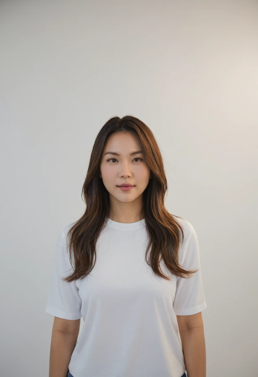 Best Quality, 8k, Masterpiece, (Portrait: 1.3), (photo realistic:1.4), (hyper realistic:1.4), Sharp Focus, looking at viewer, (smoother lighting:1.1), (increase cinematic lighting quality:0.9), realistic lighting, backlighting, light on face, ray trace, (brightening light:1.2), (Increase quality:1.4), sharp detail, (best quality real texture skin:1.4), finely detailed eyes, black_eyes, finely detailed face, 25 year old Korean woman, (white formal_shirt:1.4), (Create an image maintaining the original base model hairstyle:1.5)
