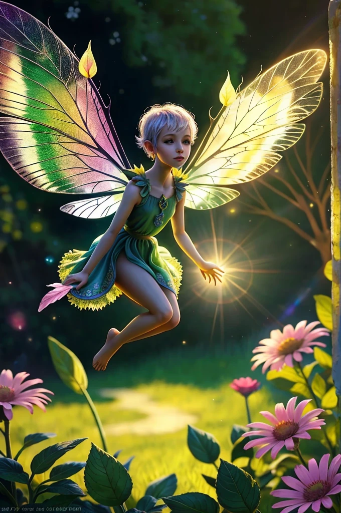 tiny pixie fairy with wings on a giant flower in a garden bright morning sunlight (zrpgstyle) (masterpiece:1.2) (best quality:1.2) (detailed) (intricate) (8k) (HDR) (cinematic lighting) (sharp focus)