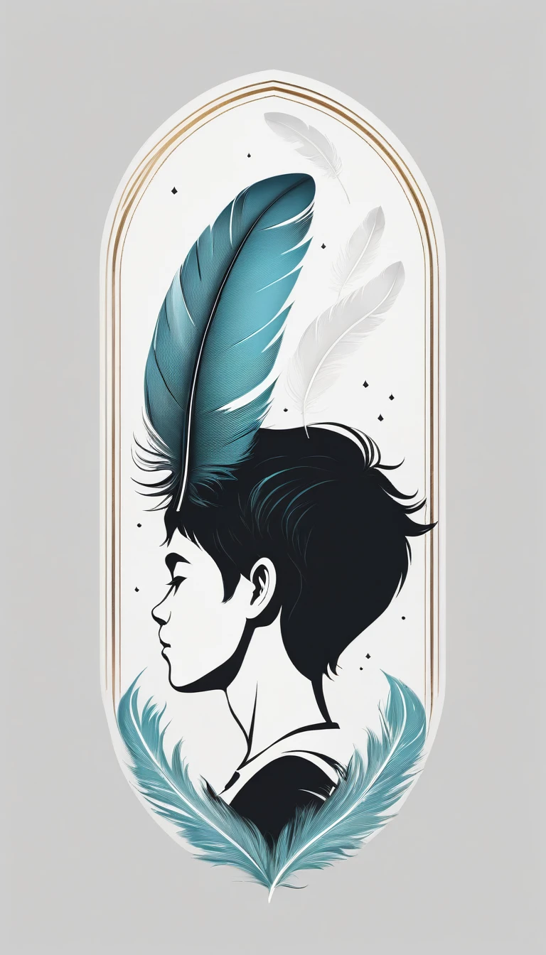 Create a minimal, modern, simple, inspirational, memorable, dream like logo design of a boy and a feather for the brand “Penamemoria".