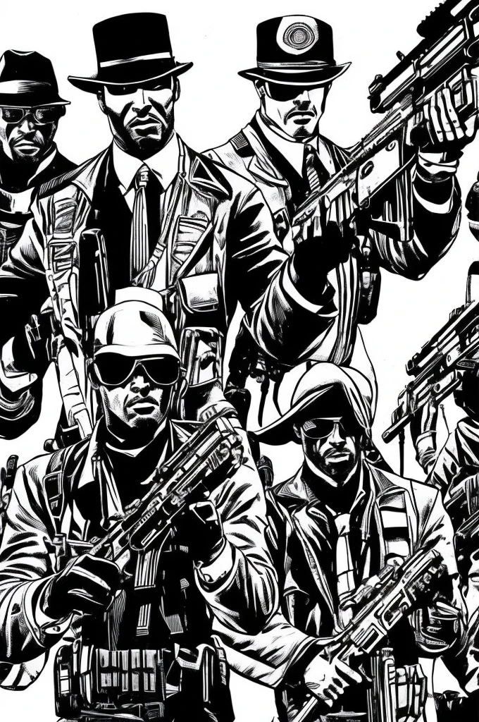 A man with a gun black and white image in comic book style