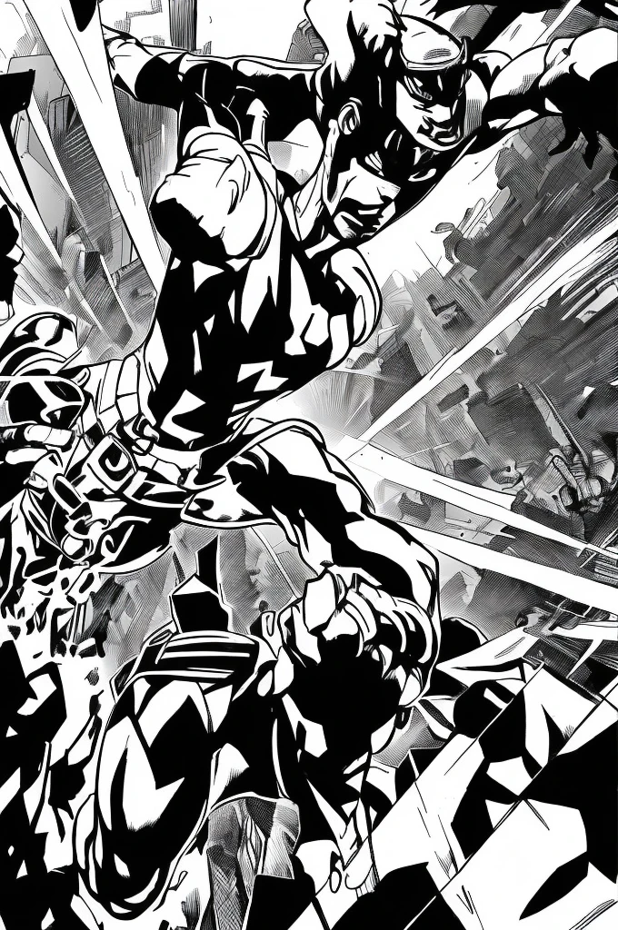 1 armed man black and white image in comic book style