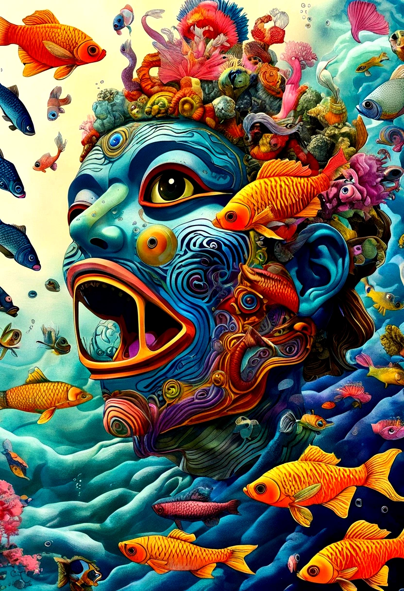 Psychedelic Art,Mask in the air,Chasing fish
