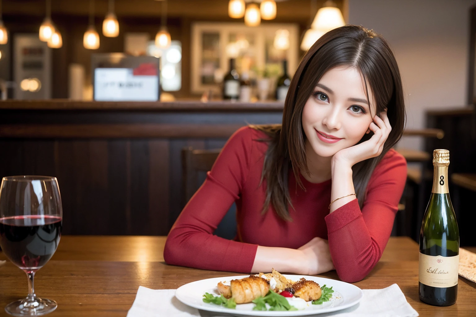 ((Highest quality、8K、masterpiece:1.3))、cute、slimカップル、modelカップル、(Realistic, Intricate details:1.2), full-course dinner、Wine Party、Amazing view of the sunset sky and clouds、A bright smile、The wonderfulness of smile、Bright image、The beauty of wine, Beautiful Face, blue eyes, The light shines on your face, Blushing, short hair,Bright Face、 (Age 37), Age 34, red wine 、Appetizers、Italian food、Wine bottle、Champagne、sparkling wine、Two beauties、Brown Hair、Shortcuts、Long sleeve shirt、dress、Beautiful woman 1, (slimな顔), (The body is slim), (Brown Hair), (Shortcuts), cheeks turn a little red,Attractive beauty、restaurant, In a prominent place (From the waist up) Nova Frog Style, actress, model, Upper Body, White wine, slim, wine glass, 中央に置かれたwine glass, smile, (smile: 1.15), Beautiful fine grain, Depth f/2,saturation, High Contrast, Strong light and shadow,Moist Body:1.5、3D texture、Delicate eyes、Brown Hair、The hair is very shiny、