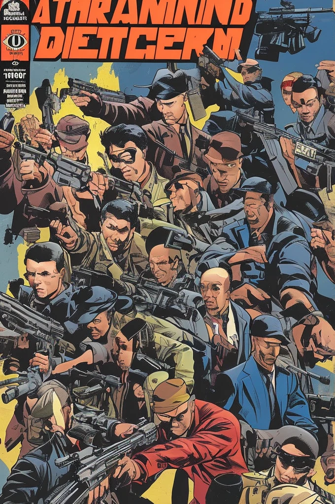 Armed detective in comic book style