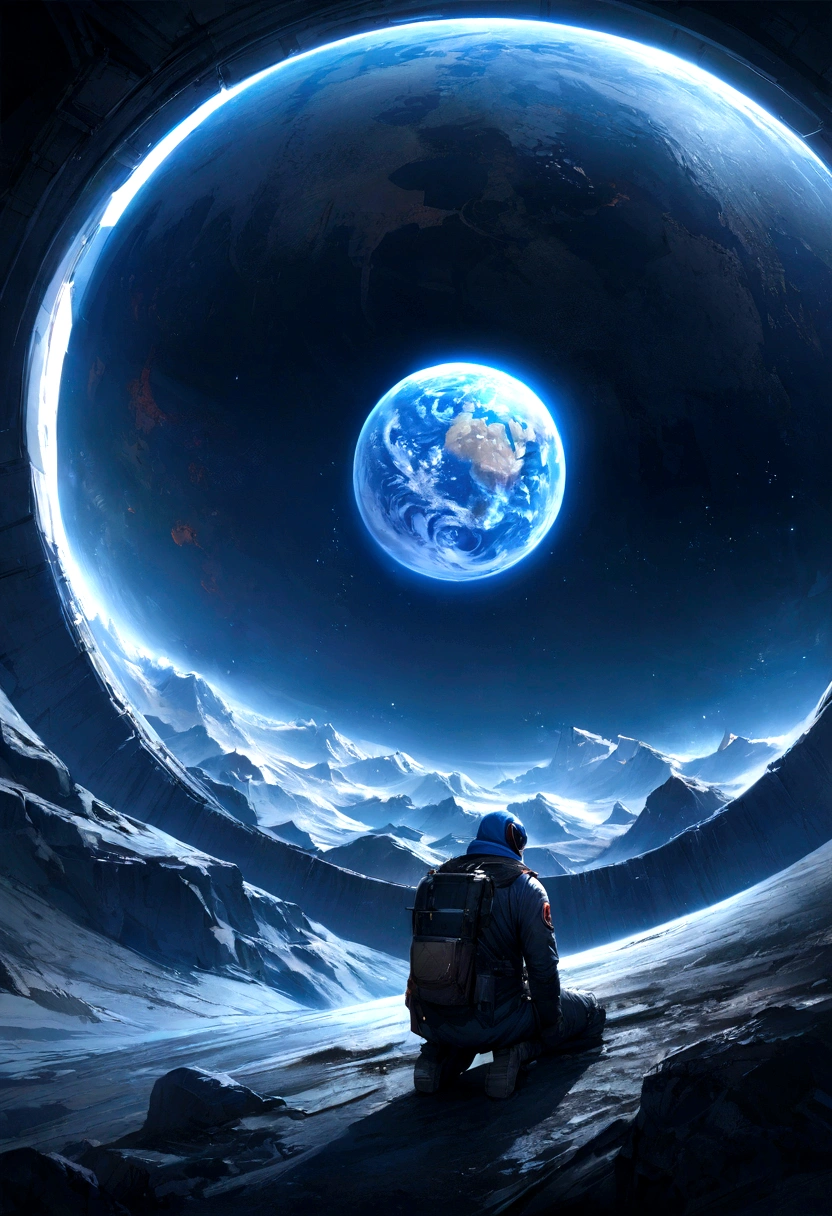 Blue Earth seen from the lunar surface、masterpiece、Realistic
