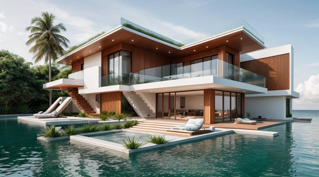 The exterior of modern villa on the sea, masterpiece, photorealistic, best quality, ultra high res, architechture shot, composite construction, piles/stacks, innovative page design,natural light,Vray,
RAW photo, 8k uhd, dslr, soft lighting, high quality, film grain, Fujifilm XT3
